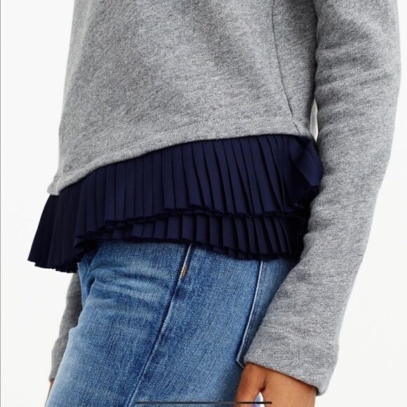 Jcrew Grey Sweatshirt w/ Navy Satin Peplum Ruffle size XS - Picture 6 of 10